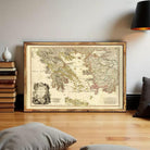 The image is a framed antique map of the Mediterranean region, depicting the Ionian Sea and the Greek islands.