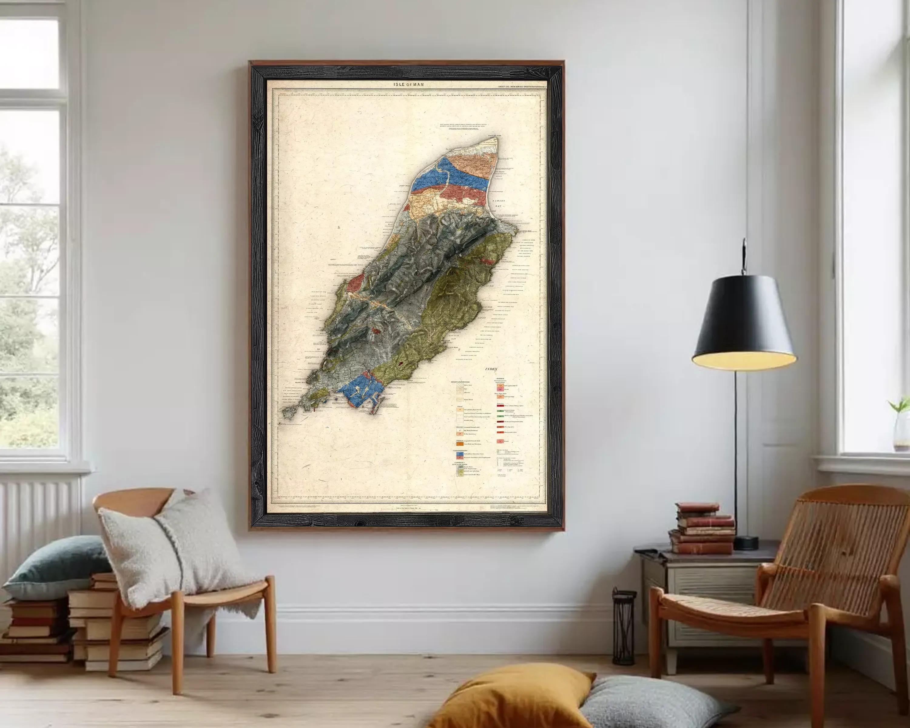 The image is a framed map of a region, likely a country or state, with various colored sections representing different areas or zones.
