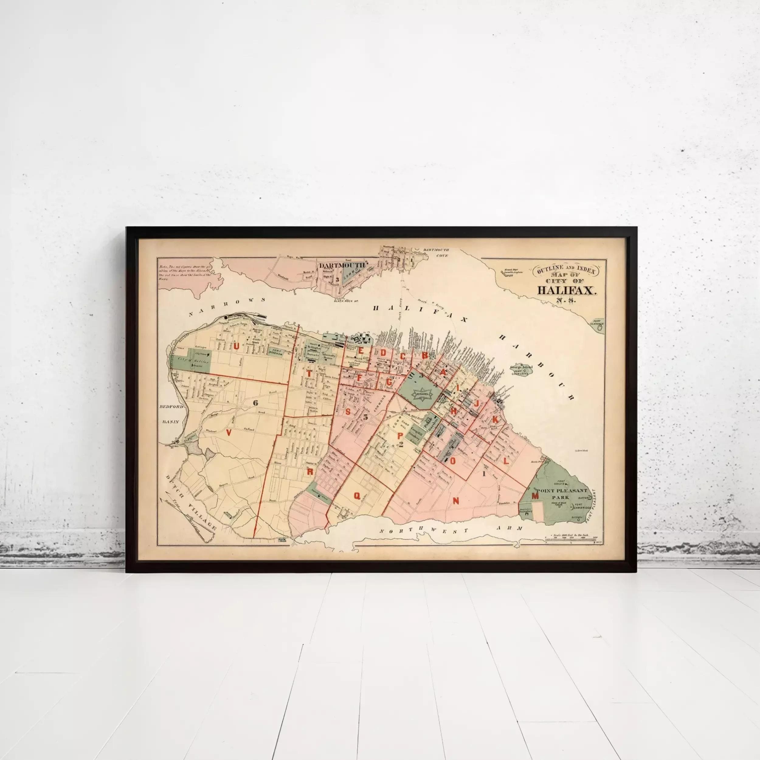 The image is a framed map of the city of Halifax, Nova Scotia, Canada.