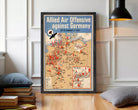 The image is a vintage poster depicting a map of Europe and Germany during World War II, with a focus on the Allied Air Offensive against Germany.