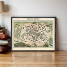 The image is a framed vintage map of Paris, France, depicting the city's layout and surrounding areas.