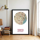 A framed map of Tokyo, Japan, with the text "TOKYO 35° 17' 119.5°" printed on it.