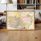 The image is a framed vintage map of the Yonkers area, showing a detailed layout of the neighborhood with streets, landmarks, and other geographical features.