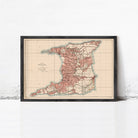 The image is a framed map of Trinidad and Tobago, a country located in the Caribbean.