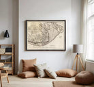 The image is a framed historical map of the city of Montreal, Canada, depicting the city's layout and surrounding areas.