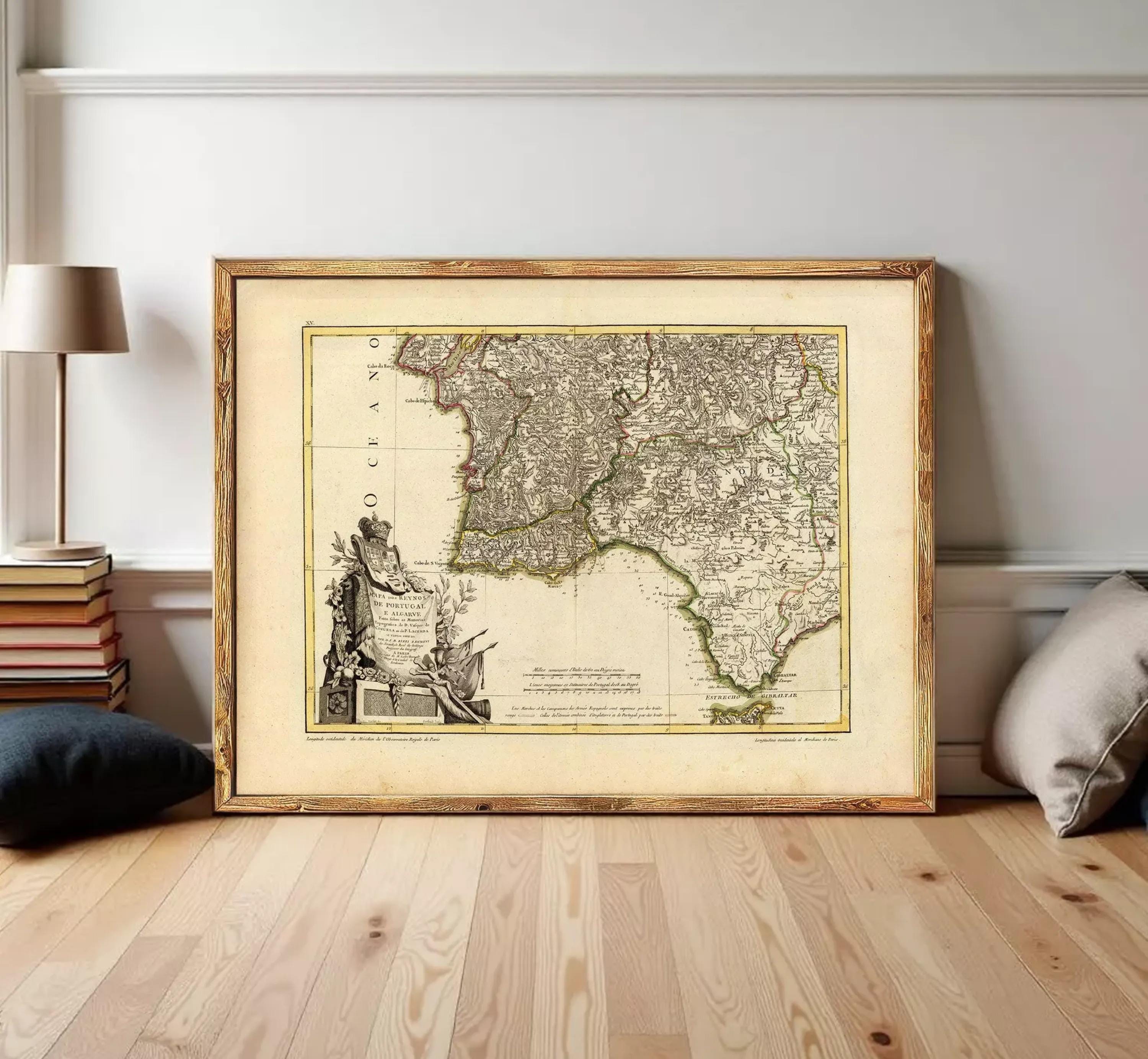 The image is a framed antique map of Europe, depicting the coastlines and landmasses of the continent.