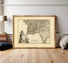 The image is a framed antique map of Europe, depicting the coastlines and landmasses of the continent.
