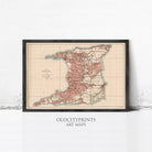 The image is a framed vintage map of Trinidad and Tobago, a map of the island country.