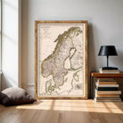 The image is a framed map of Sweden and its surrounding countries, including Norway, Denmark, and Finland.