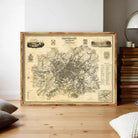 The image is a framed antique map of Manchester, England, dating back to 1858.