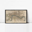 The image is a framed map of London, England, depicting the city's layout and surrounding areas.
