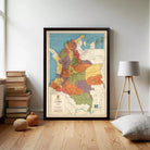 The image is a framed map of Colombia, showing the country's geographical layout and boundaries.