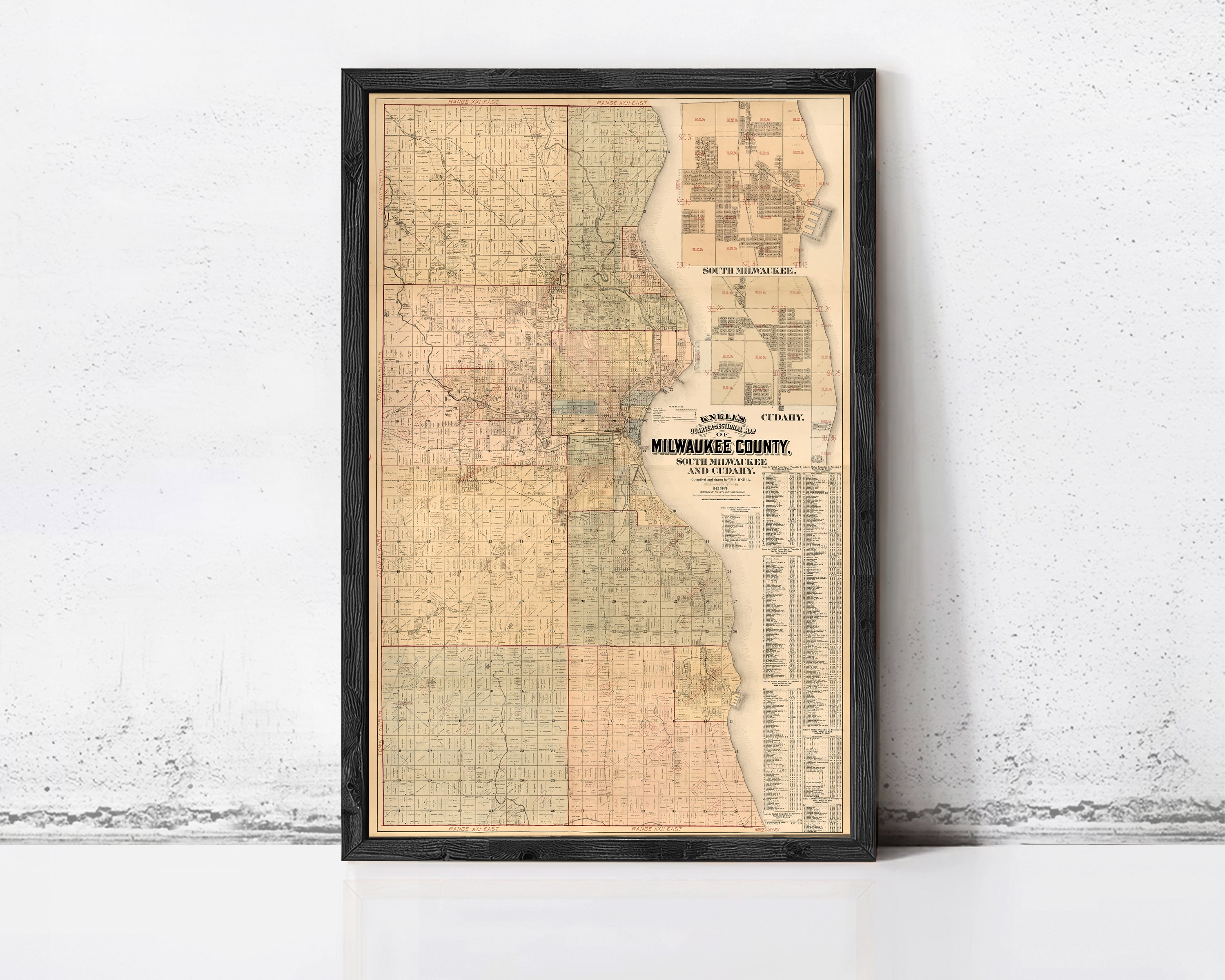 The image is a framed map of the town of Manuluck, Wisconsin, dated 1873.