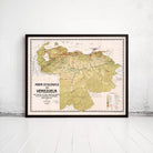 The image is a framed map of Venezuela, depicting the country's geographical features and boundaries.