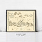 The image is a framed antique map of Crete, Greece, depicting the island of Crete and the surrounding areas.
