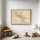 The image is a framed vintage map of Costa Rica, depicting the country's geographical layout and boundaries.