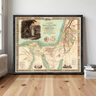 The image is a framed vintage map of the Middle East, specifically focusing on the region of Palestine.