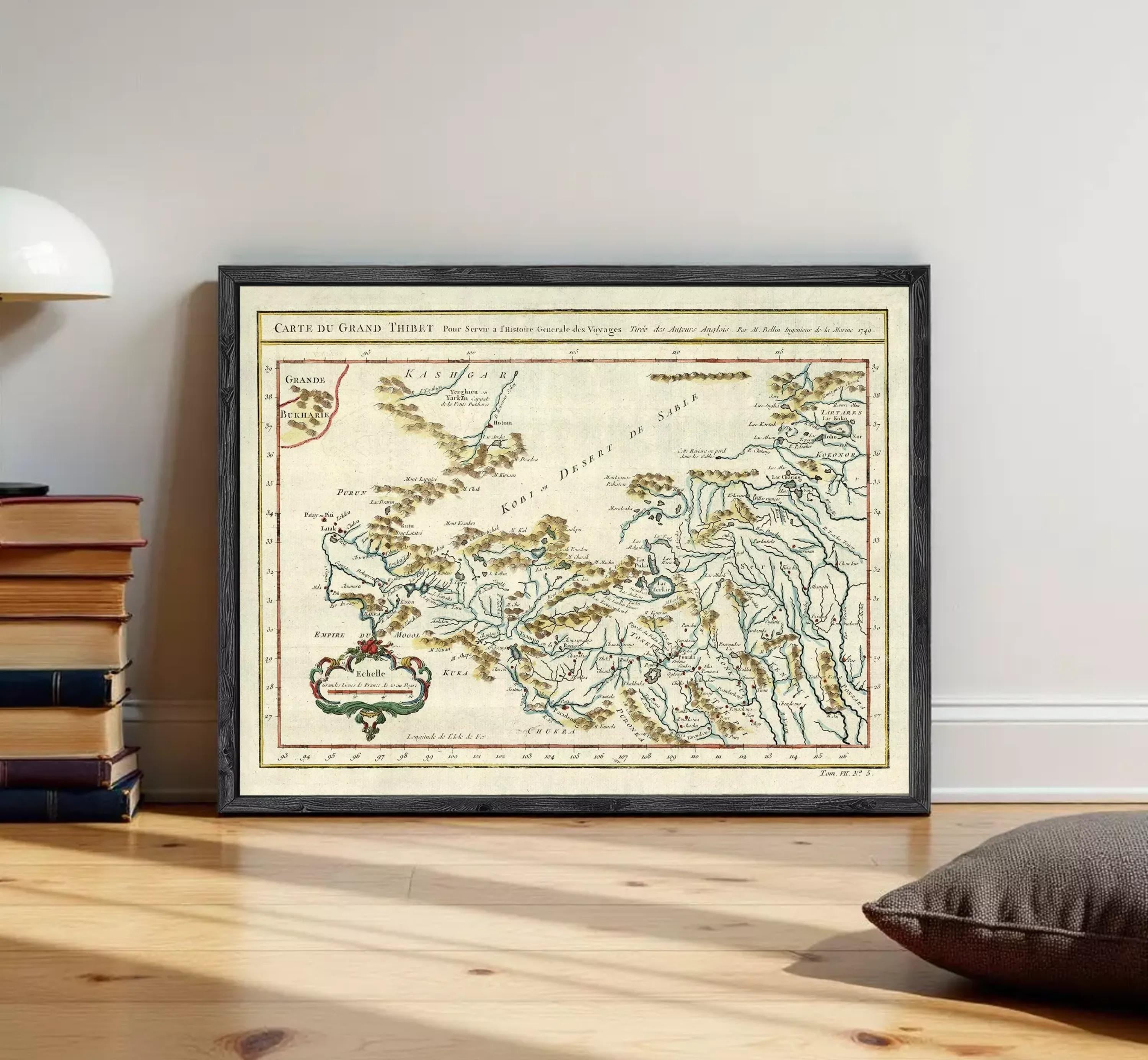 The image is a framed antique map of Europe, depicting the continent and surrounding areas in a detailed and intricate manner.