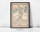 The image is a framed vintage map of Boston, Massachusetts, with a decorative border.