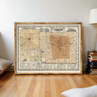 The image is a framed vintage map of Tehran, Iran, depicting the city's streets and landmarks.