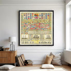 The image is a framed collage of various nautical and maritime-themed illustrations, including flags, ships, and other nautical symbols.