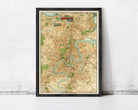 The image is a framed vintage map of a city, likely Birmingham, with various streets, landmarks, and rivers depicted.
