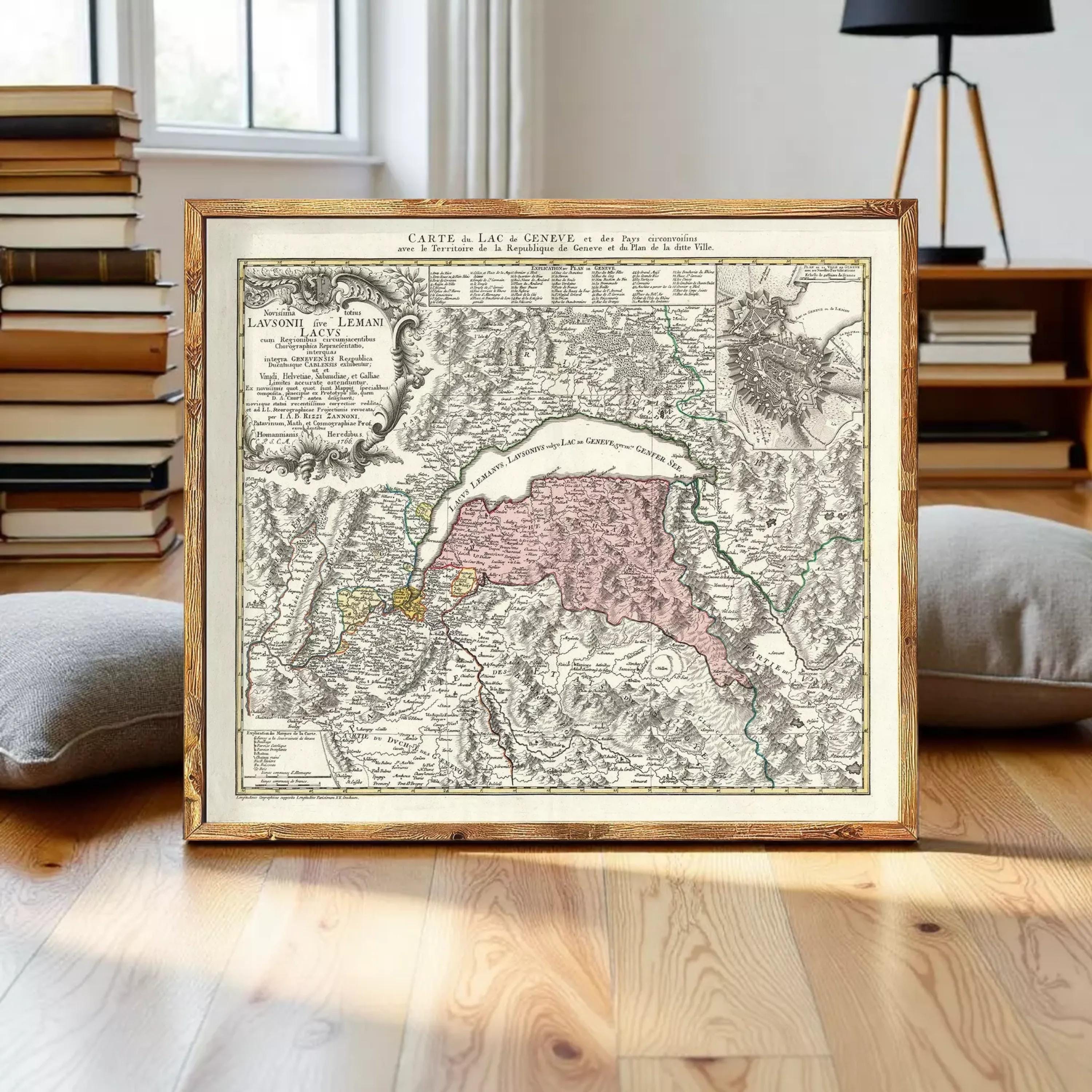 The image is a framed historical map of Europe, depicting various regions and countries.