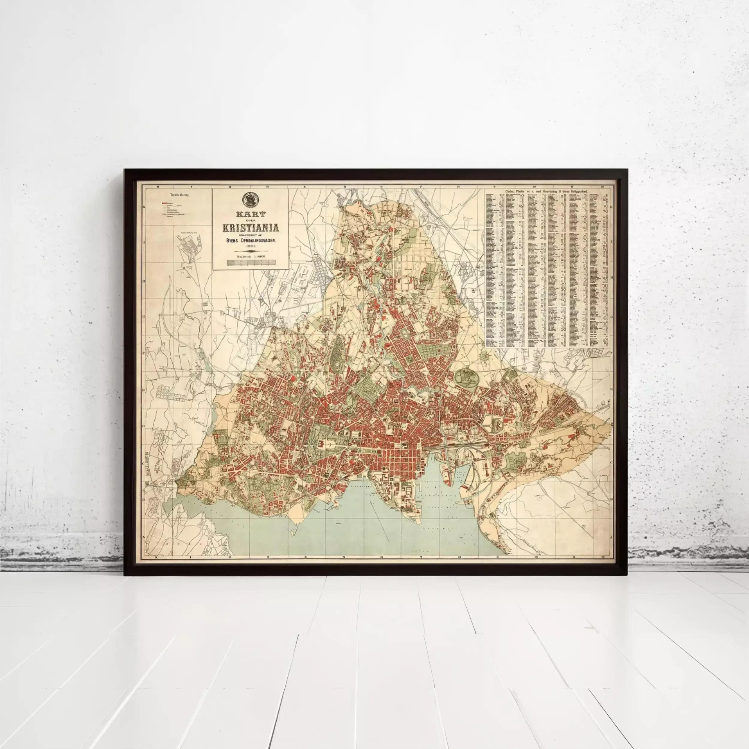 The image is a framed vintage map of Kort Kristiansk, a city in the Krasnoyarsk region of Russia.