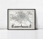 The image is a framed vintage map of Berlin, Germany, depicting the city's streets, landmarks, and surrounding areas.