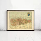 The image is a framed vintage map of the Marches region, which includes the town of Oviado.