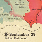 The image is a map showing the borders and territories of various countries, including the U.S., Poland, and Romania, with a date and event labeled below it.