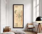A framed map of Plymouth, Massachusetts, depicting the city's layout and surrounding areas.