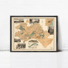 The image is a framed vintage map of the city of Philadelphia, Pennsylvania, depicting various landmarks and streets.
