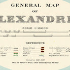 The image is a general map of the city of Alexandria, which is a city in ancient Egypt. The map is in black and white and provides scale information.