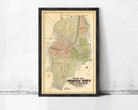 The image is a framed map of Jersey City, New Jersey, depicting the city's layout and surrounding areas.