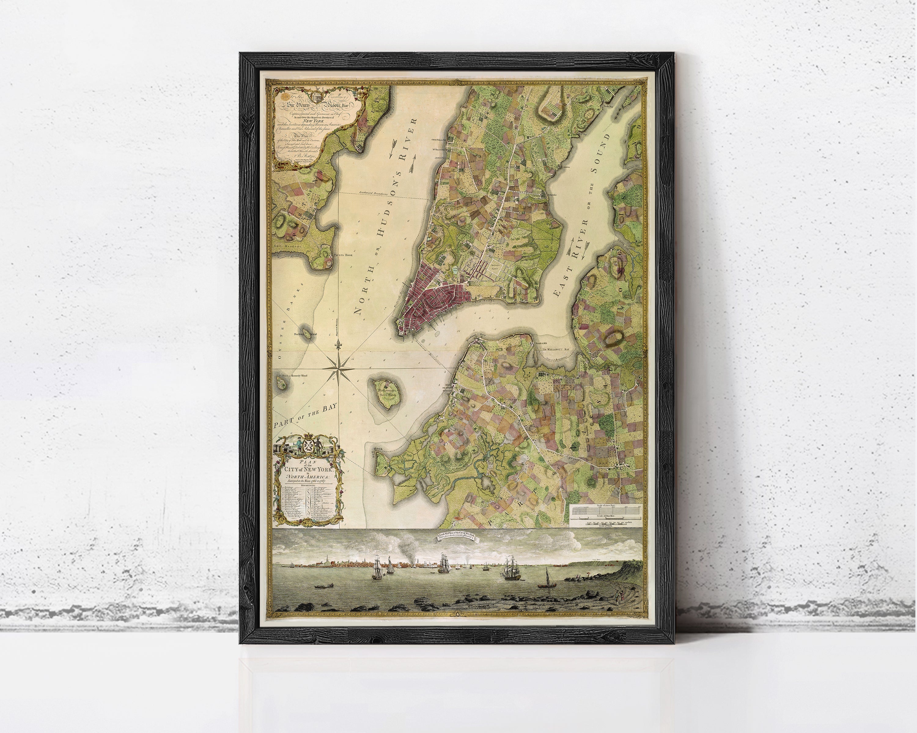 The image is a framed map of the East Coast of the United States, depicting the coastline, major cities, and waterways.