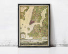 The image is a framed map of the East Coast of the United States, depicting the coastline, major cities, and waterways.