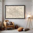 The image is a framed vintage map of Berlin, Germany, depicting the city's streets and landmarks.