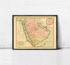 The image is a framed vintage map of the Middle East and North Africa region, depicting the countries and their borders.