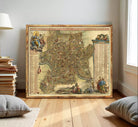 The image is a framed antique map of Rome, Italy, depicting the city's layout and surrounding areas.