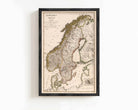 The image is a framed vintage map of Europe, specifically focusing on Norway.