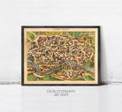 The image is a framed vintage map of Rome, Italy, depicting the city's layout and surrounding areas.