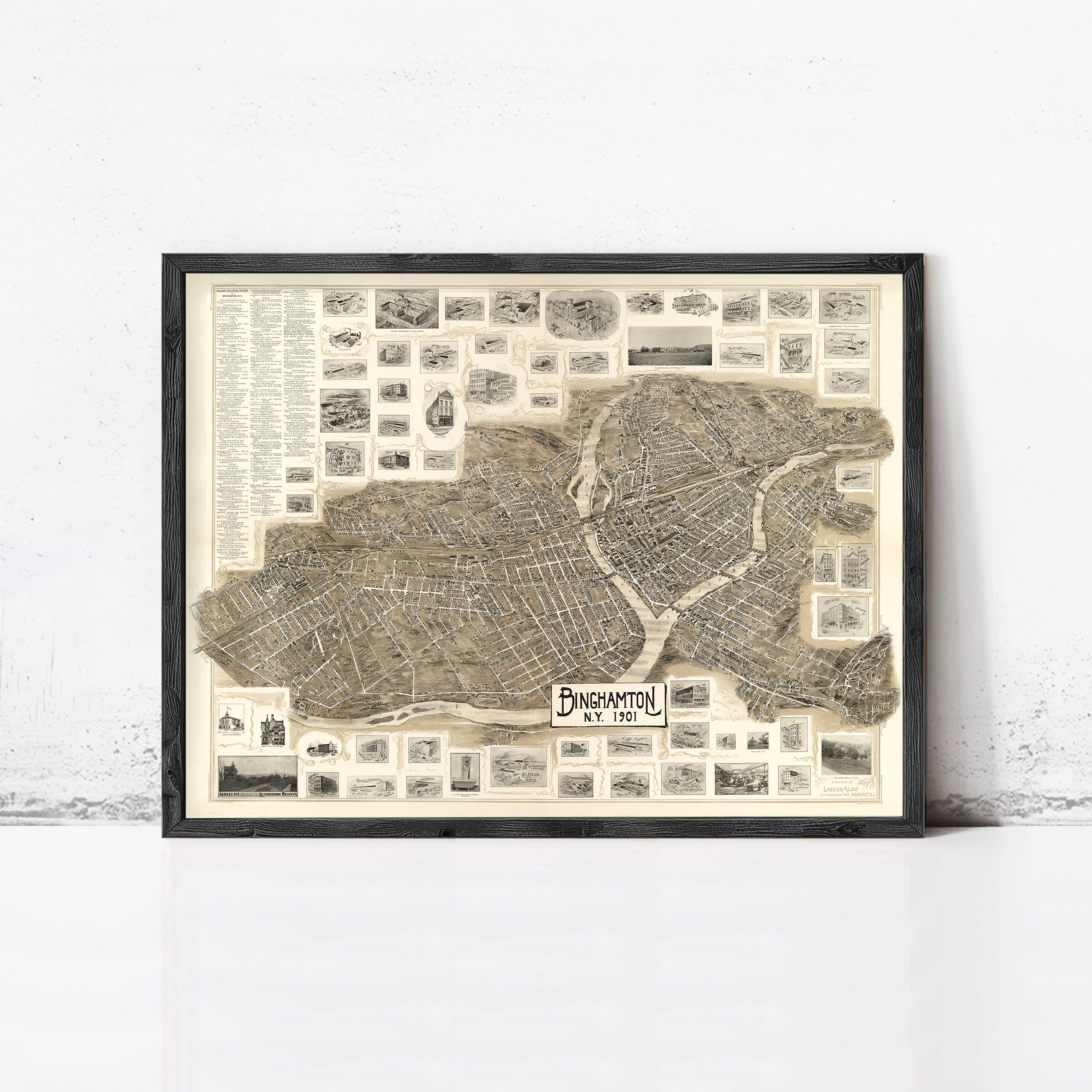 The image is a framed vintage map of the city of Baltimore, Maryland, dated back to 1901.