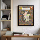 a framed map of Scotland hanging on a wall, surrounded by various books and a wooden table with a stack of books on it.