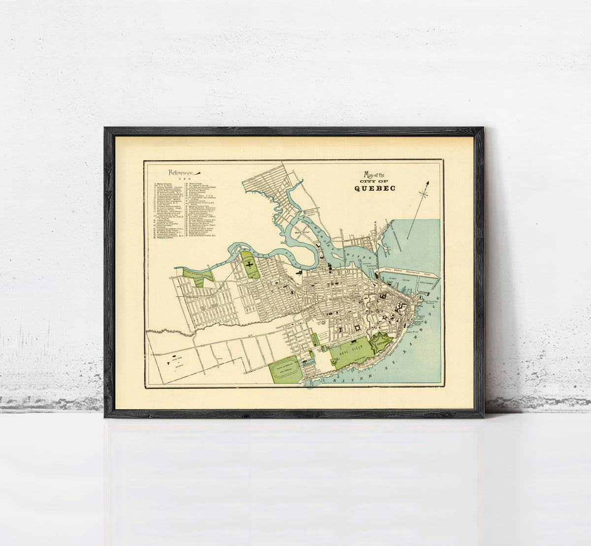 The image is a framed vintage map of the city of Montreal, Quebec, Canada.