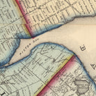 The image is a historical map showing a river or bay with various geographical features and labels.
