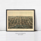 The image is a framed print depicting a bird's eye view of a city, likely Alexandria, Virginia.
