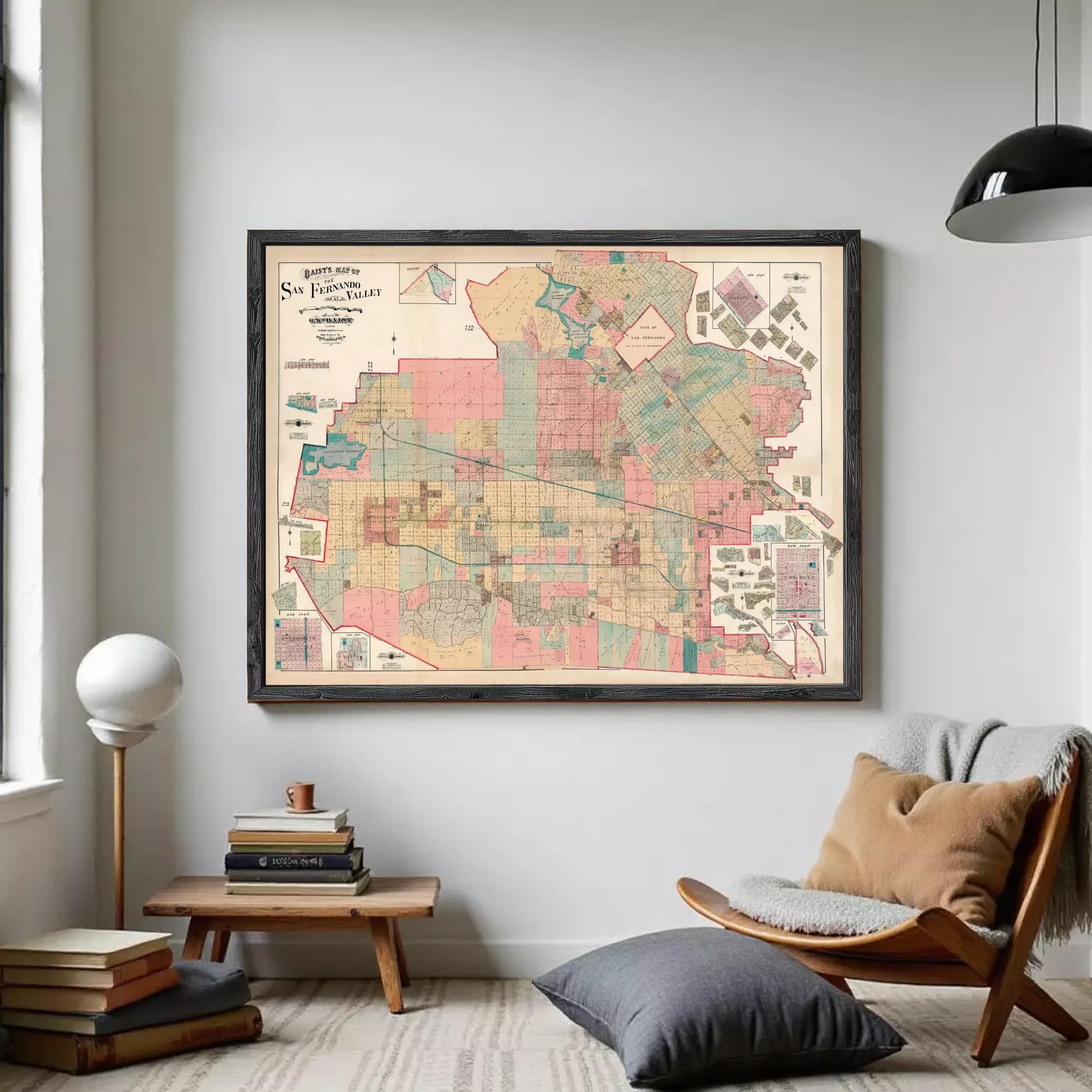 The image is a framed map of San Francisco, California, depicting the city's streets, neighborhoods, and surrounding areas.