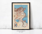 The image is a framed vintage map of the Middle East, specifically Turkey, with a blue and red color scheme.