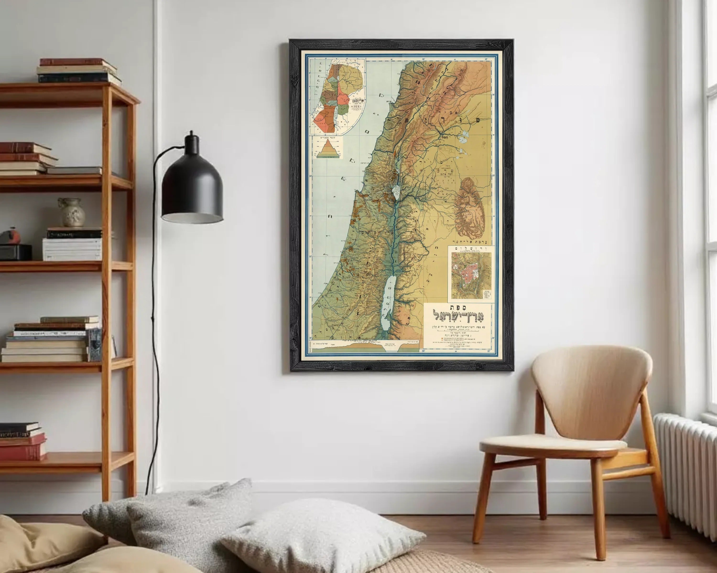 The image is a framed map of the Middle East, specifically focusing on the region of Israel.